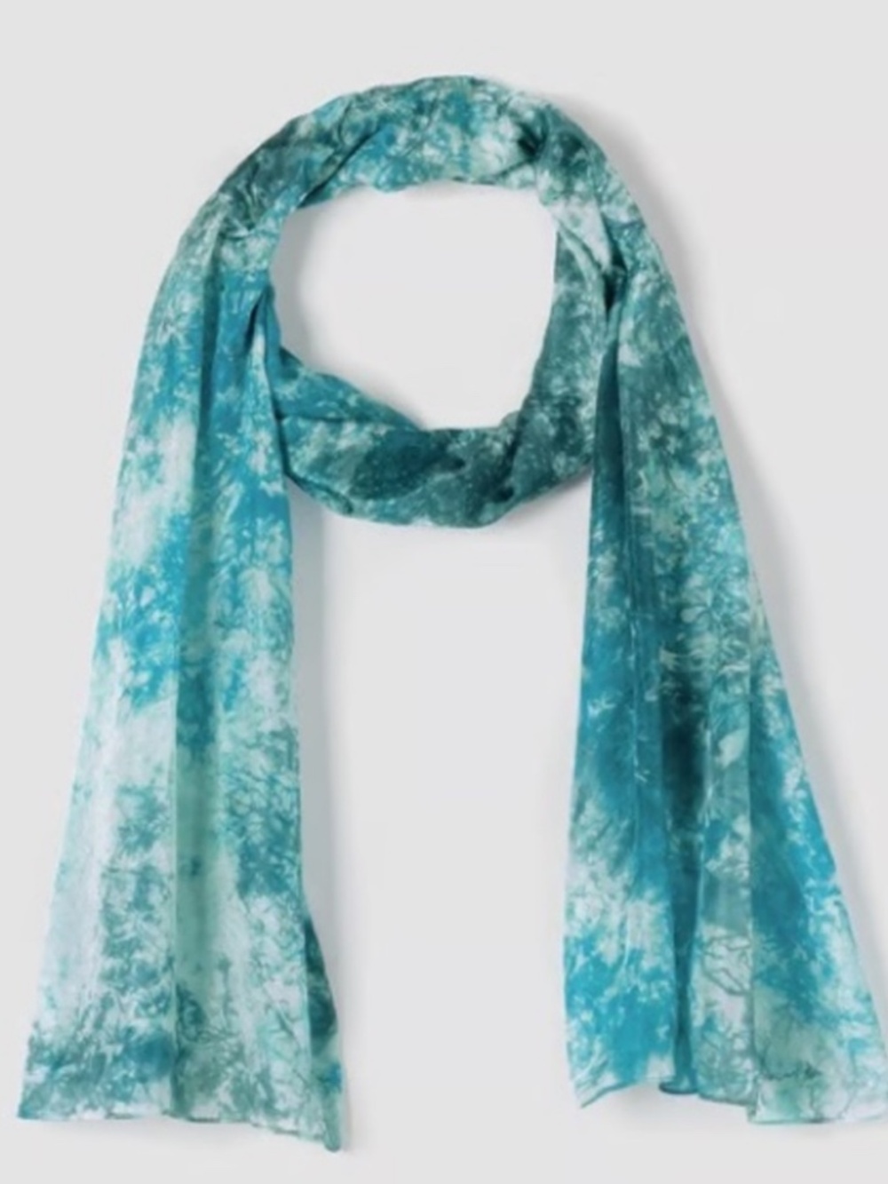 NWT Eileen Fisher Tie-Dye Blue 100% Silk Scarf One Size - Picture 2 of 5